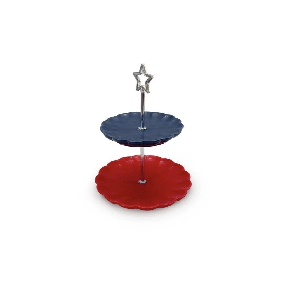 Target Bullseye's Playground 2026 4th Of July Ceramic Red & Blue Tiered Tray, BN